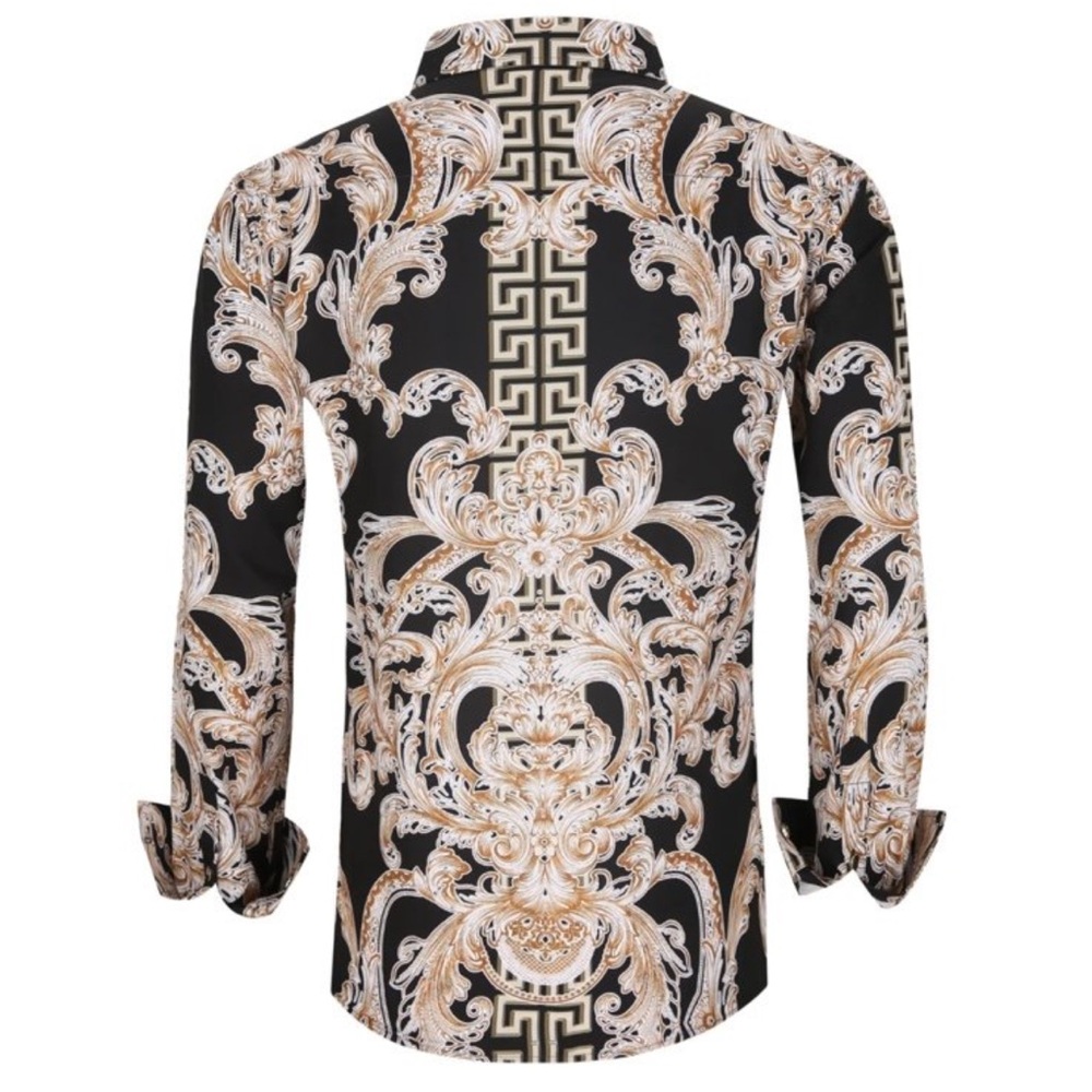 Premier designs Men's Black and Gold Ornate Long-Sleeve Shirt - Picture 4 of 5